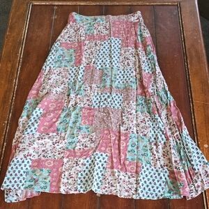 AEMI & CO Patchwork Floral Maxi Skirt in Pink and Aqua